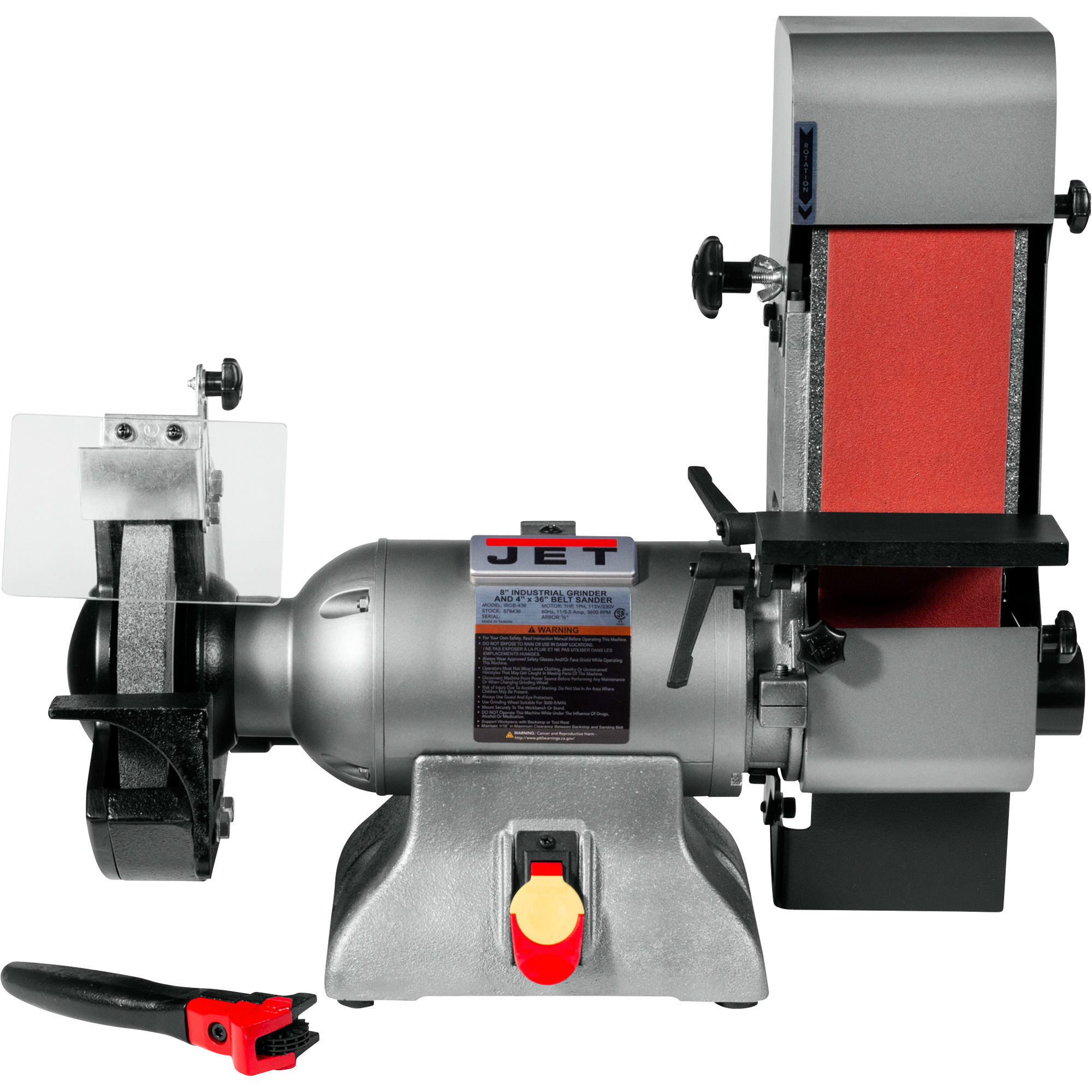 JET Industrial Grinder and Belt Sander, 8in. Grinding Wheel, 4in. x 36in. Belt, Model# IBGB-436
